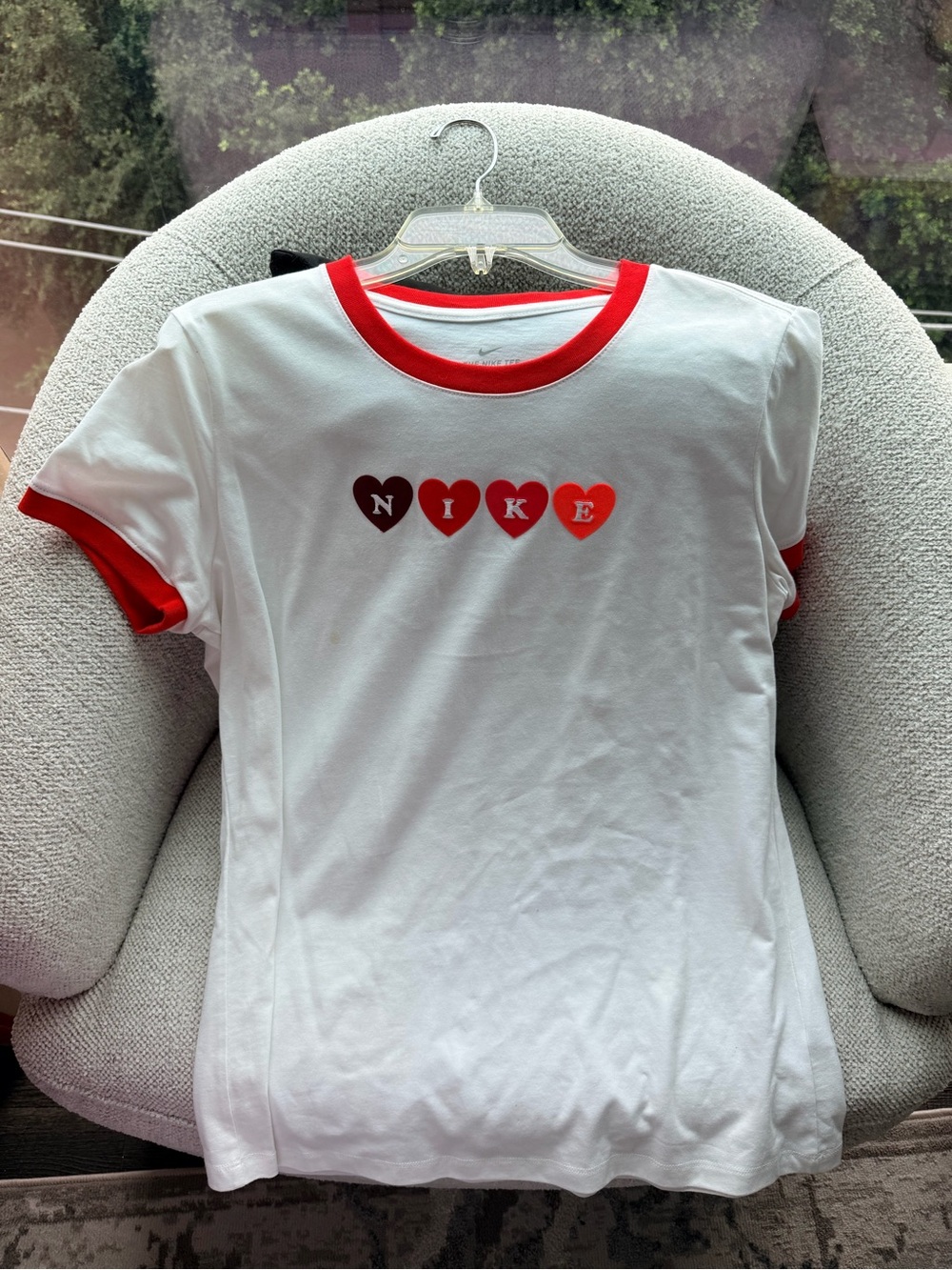 Nike White Tee with Red Heart Lettering and adidas floral t shirt